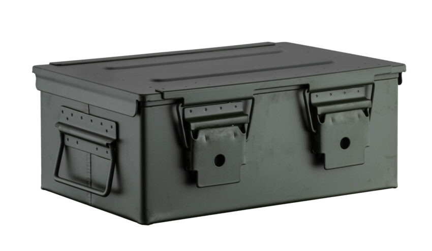 Caisse à munitions métallique verte 33x22x13cm