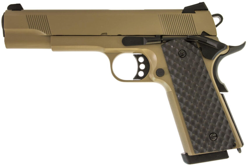 Réplique airsoft GBB 1911 MEU Raven full metal gaz tan 1,0 J