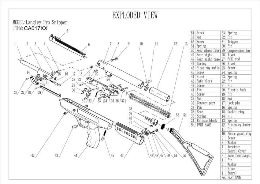 Pièces détachées pour pistolet à air LANGLEY PRO SNIPER