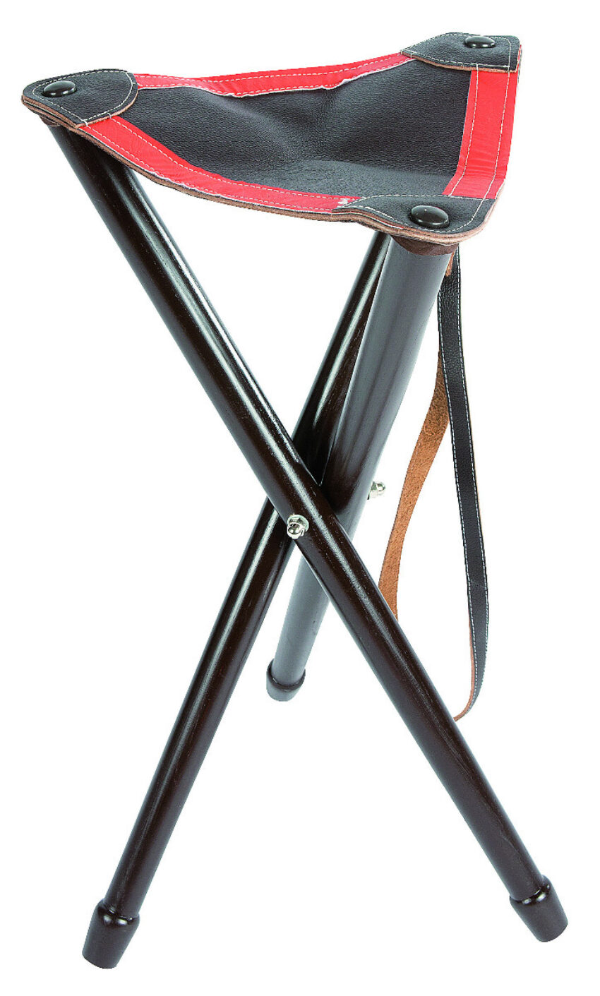 Trépied Januel en bois avec assise en cuir avec bande fluo - 65 cm