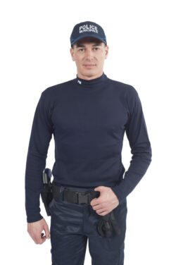 Sous-pull coton/élasthane bleu marine broderie PM